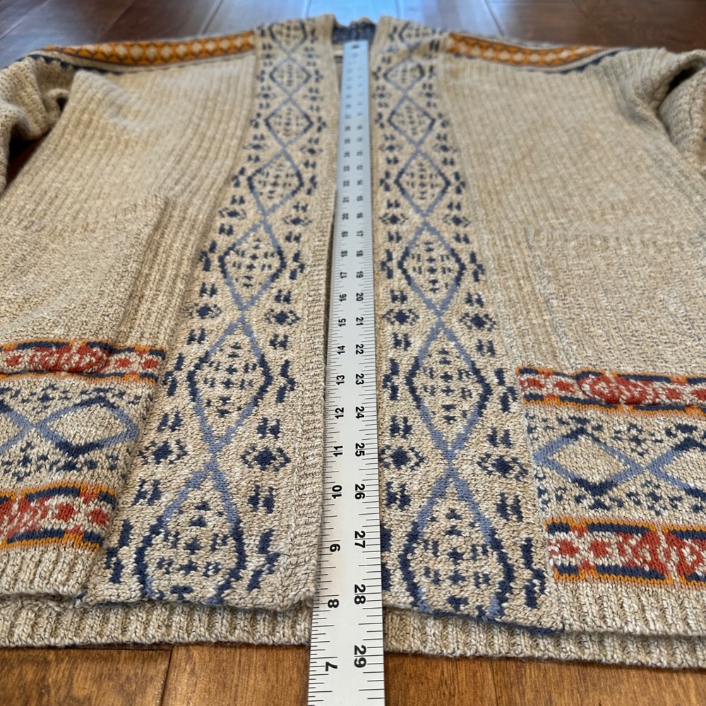 Lucky Brand Cardigan Sweater Sz Large Beige Southwestern Aztec Knit Open Front - Picture 5 of 10